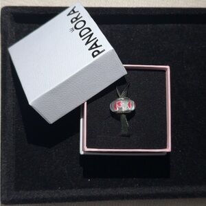 Pandora Silver Charm with Pink Heart Accents